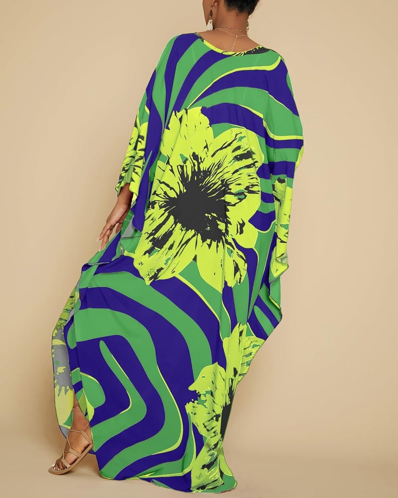 Bsubseach Women Floral Print Kaftan Dresses Plus Size Bathing Suit Cover Up Moo Moos Caftan Beach Dress for Swimwear Summer - Image 5